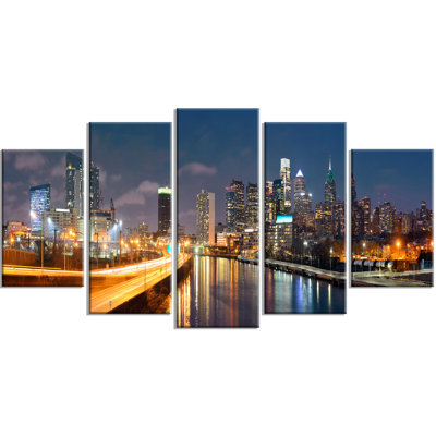 " Philadelphia Skyline at Night " 5 Piece Art Acrylic and Oil Print