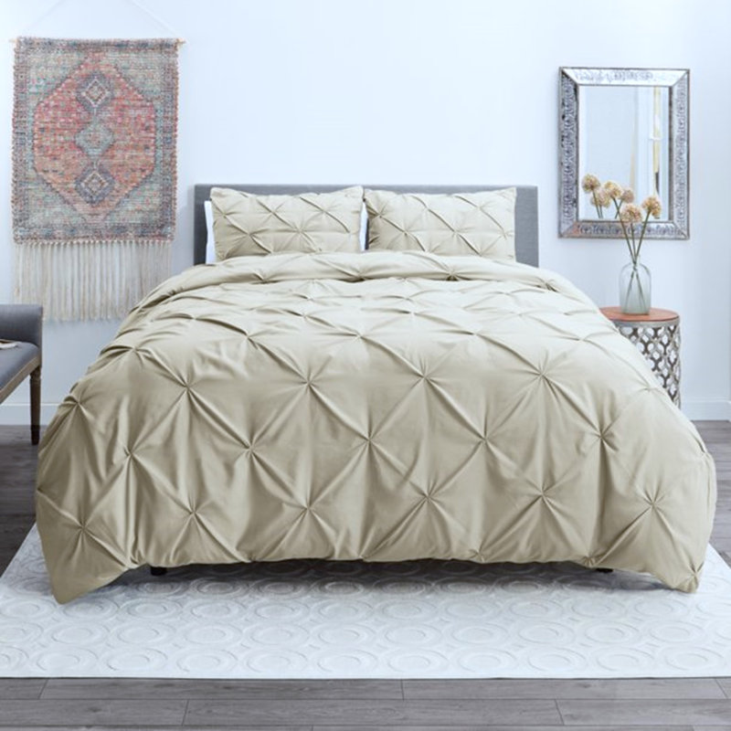 Cotton Blend Geometric Shapes Duvet Cover Set with Pillowcases Included, Cream