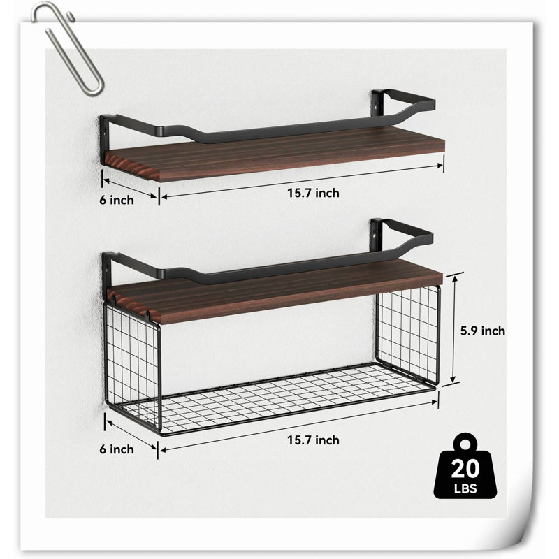 Calogera 2 Piece Wood Floating Shelf, Natural Wood/Brown