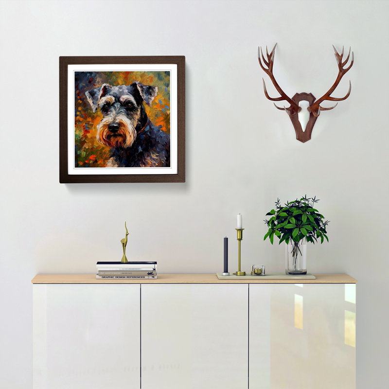 Schnauzer Post-Impressionism - Single Picture Frame Print on Wood, Walnut
