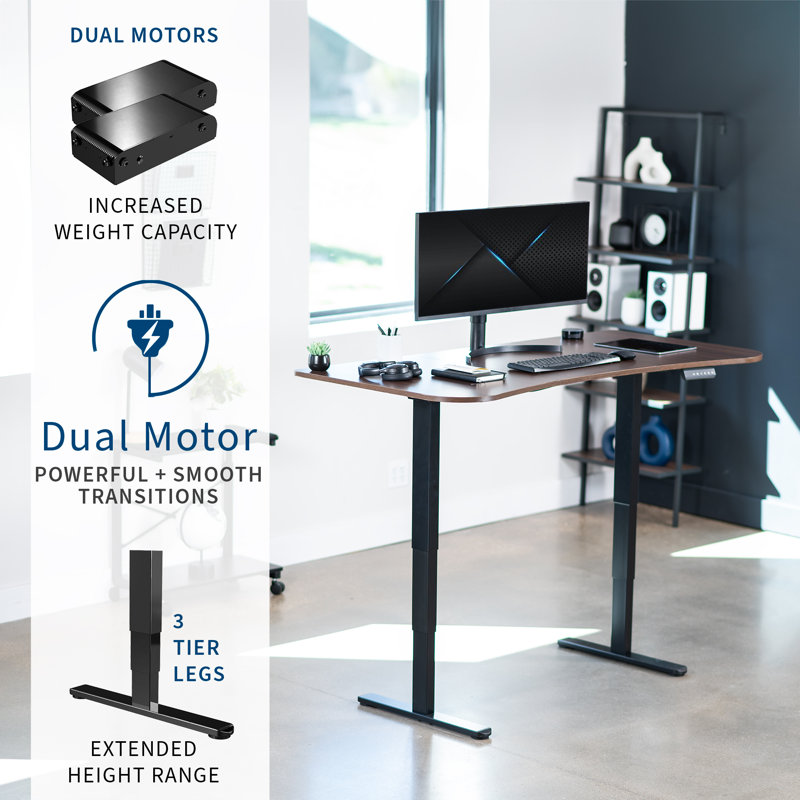 Adjustable Metal Base Standing Desk, Dark Walnut/Black