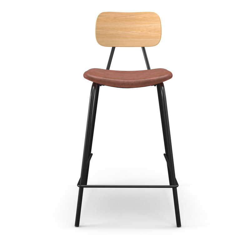 Buda Upholstered Counter Stool with Metal Frame, Counter Stool (24” Seat Height), Tan, Natural