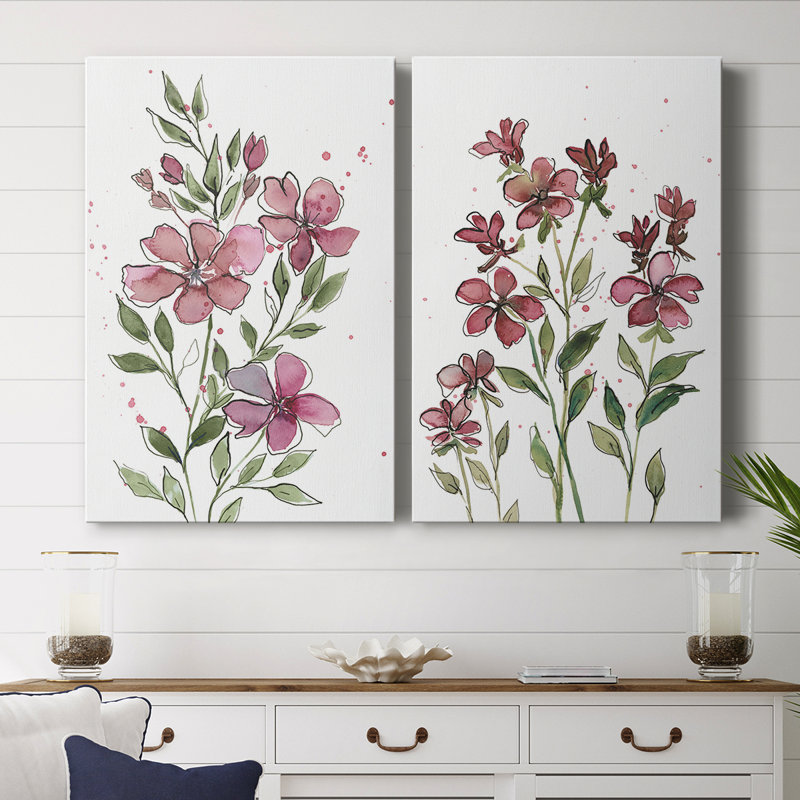 Tiges florales aquarelles I - Toile tendue avec châssis de qualité supérieure - Prêt à être accroché, H 12 po x l 16 po