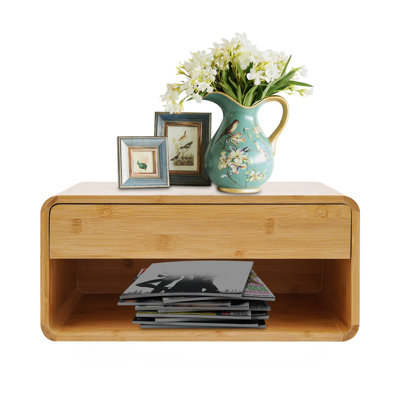 Bamboo Wall-Mounted Nightstand, Bedside Cabinet With Drawer, Wall-Mounted Nightstand