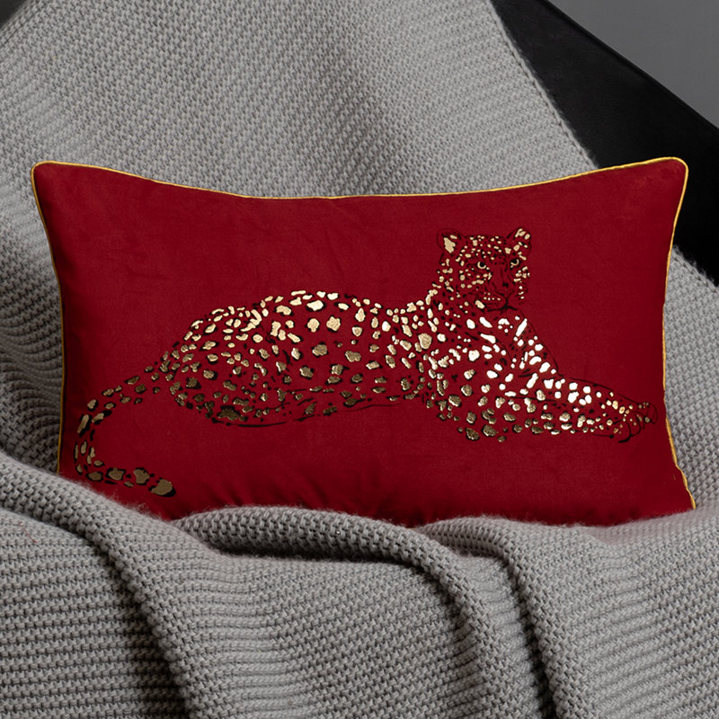 Decorative Leopard Throw Pillow Cover Velvet Animal Print Design, Red