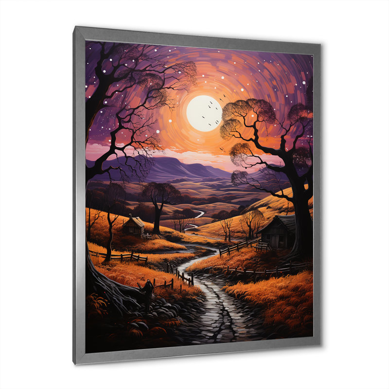 «Lokapala Countryside Crimson Dusk Landscape II», reproduction, H 20 po x l 12 po x P 1 po, Cadre photo argenté