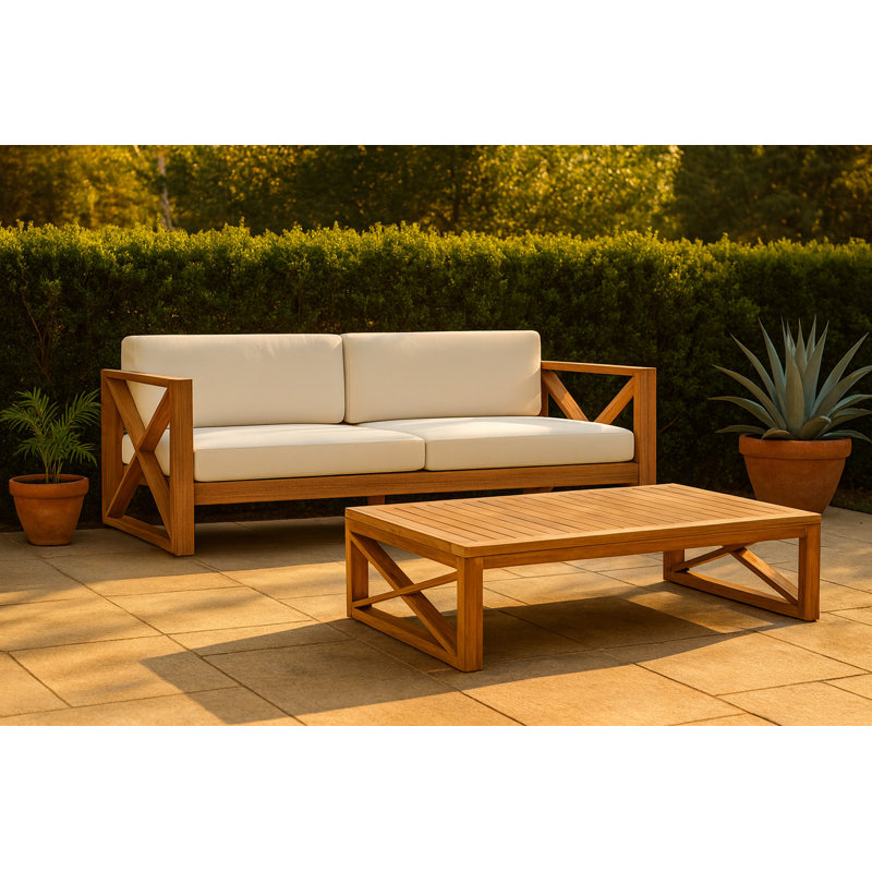 Canapé d'extérieur en tissu imperméable Anguilla, Bleu mer, 3