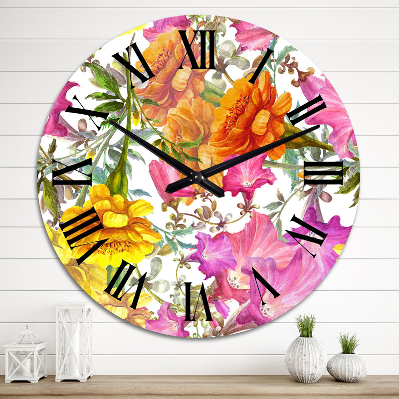 Pétunia et fleurs de souci - Horloge murale à motifs, Grand