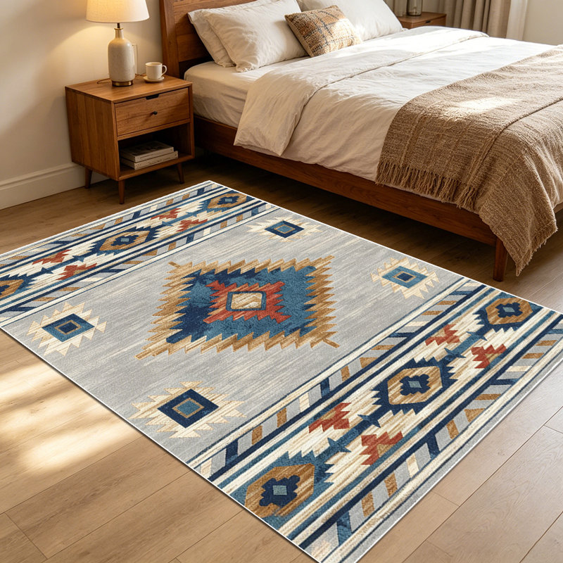 1PC Southwestern Aztec geometric tribal bohemian area rugs for Living Room, Soft and Comfortable, Suitable for all seasons, easy-to-maintain, machine washable Indoor floor mat, Under Table Farmhouse suitable for dining room, bedroom, entryway, home