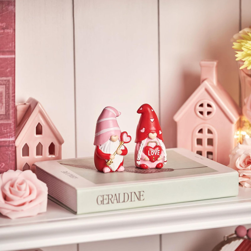 Ensemble de 2 décorations pour gnome de la Saint-Valentin - Figurines en résine cœur Xoxo