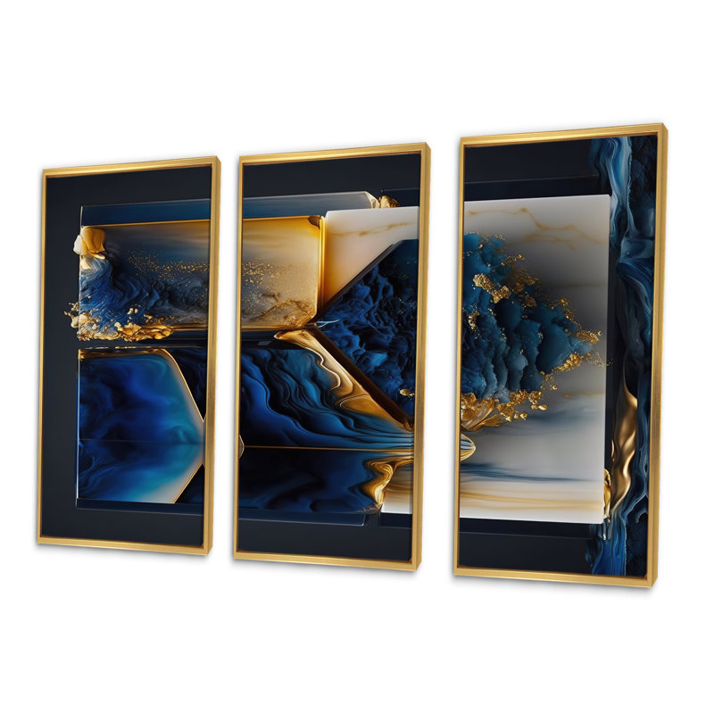 «Abstract Geode Gold and Blue Marble Shape II», reproduction sur toile 3 pièces, H 32 po x l 48 po x P 1 po