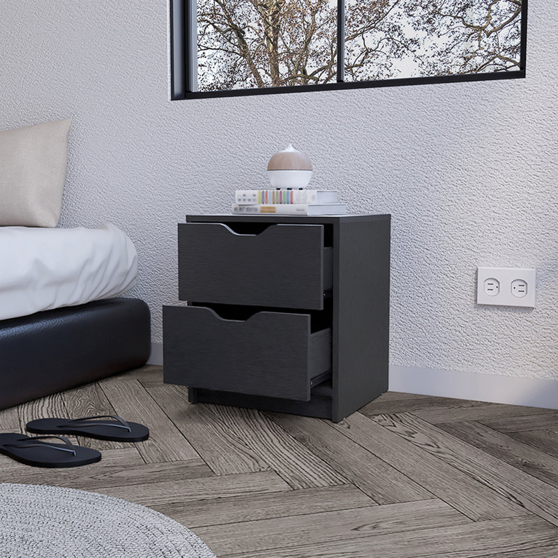 Nightstand Gandu, Two Drawers, Black Wengue Finish, Black