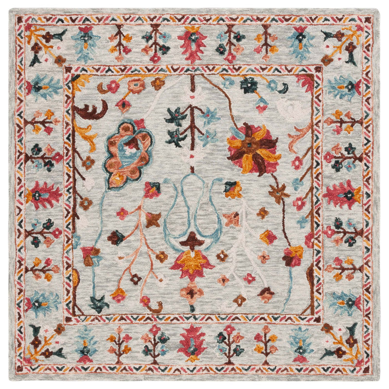 Lozoya Floral Hand Tufted Wool Cotton Rug , Square 6'