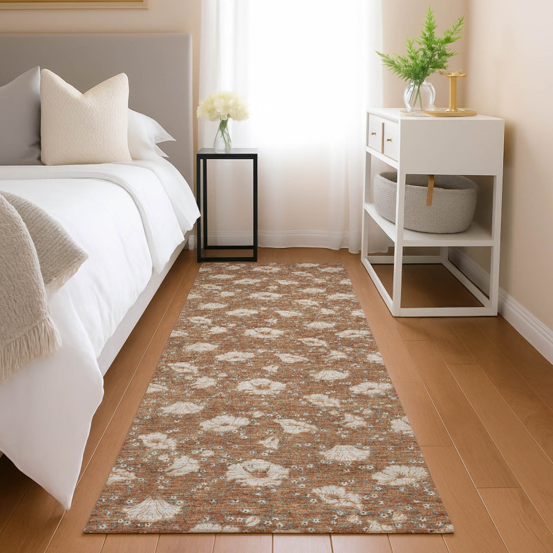 Machine Washable Indoor/Outdoor Chantille ACN2792 Floral Rug, 2'3" x 7'6" Runner, Rust