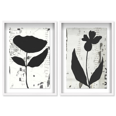 Single Flowers Set Shadowbox Abstract Print by Oliver Gal, Black Frame, 10 x 15