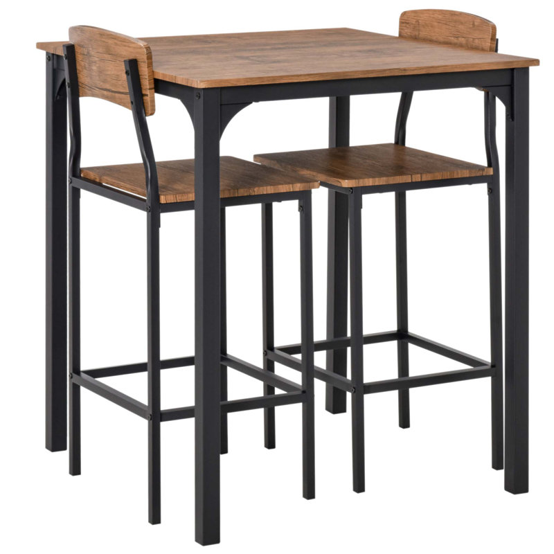 Ensemble de table de bar industriel 3 pièces avec pieds en acier, idéal pour les espaces compacts et les solutions de salle à manger élégantes