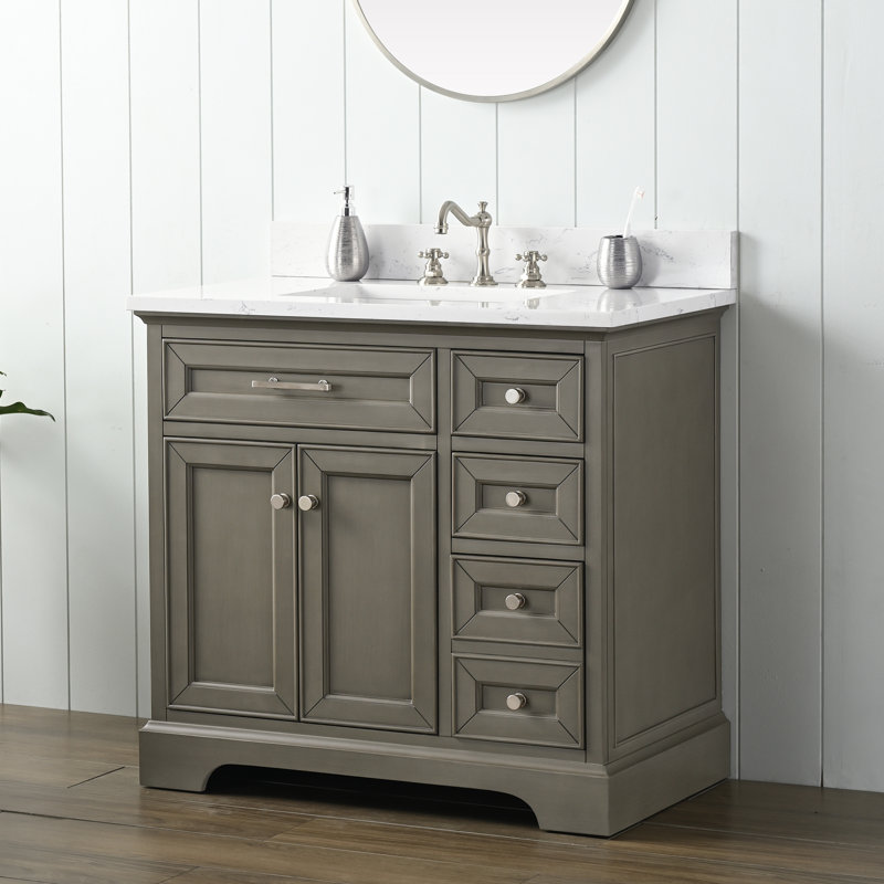 Thompson 36" W Single Bathroom Vanity, Silver Gray/Brushed Nickel