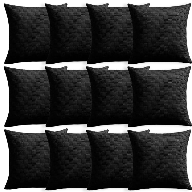 Aspire Homeware Embossed Square Velvet Cushion Covers, Pack of 12, BLACK