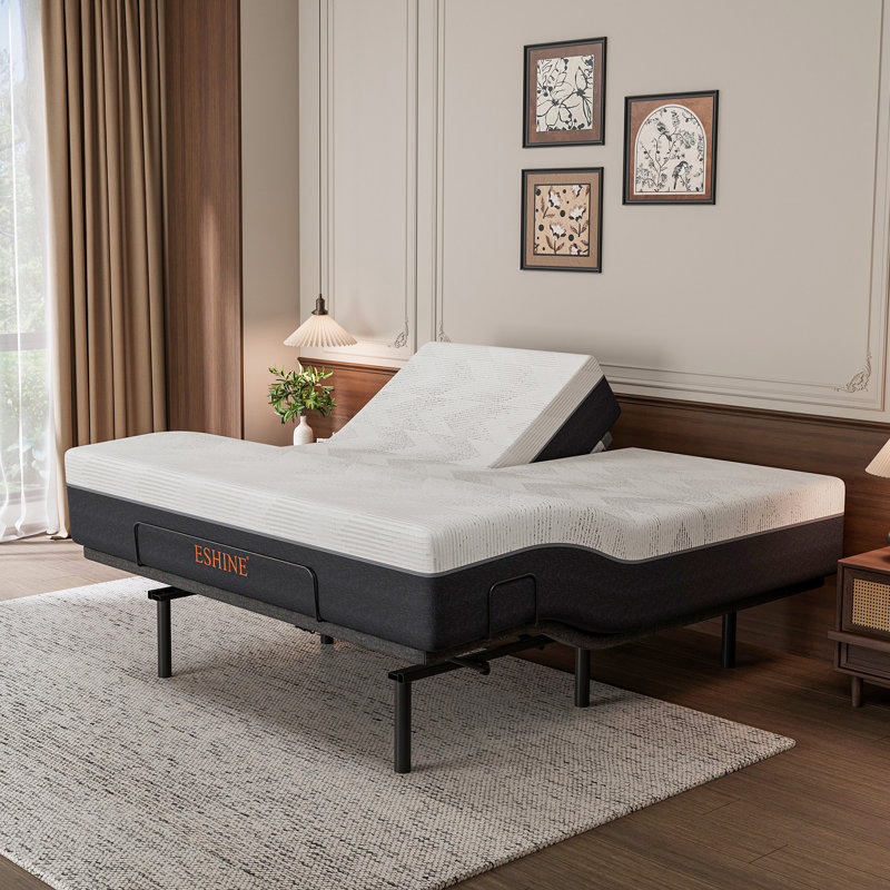 Structure de lit réglable pour très grand lit divisé avec matelas en mousse à mémoire de forme de taille moyenne de 14 po, gravité zéro, massage, télécommande sans fil et contrôle des applications, gris urbain E3100
