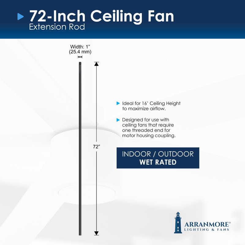 Steel Fan Threaded End Downrod, 72" H x 1.25" W x 1.25" D, Matte Black