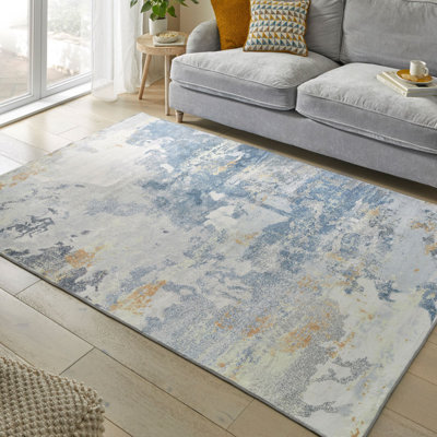 Grey Abstract Rug, Stain Resistant Area Rug For Bedroom, & Dining Room