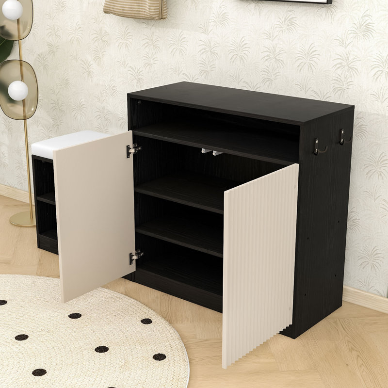 Banc à chaussures compact et modulaire - siège confortable, rangement flexible, Beige Black