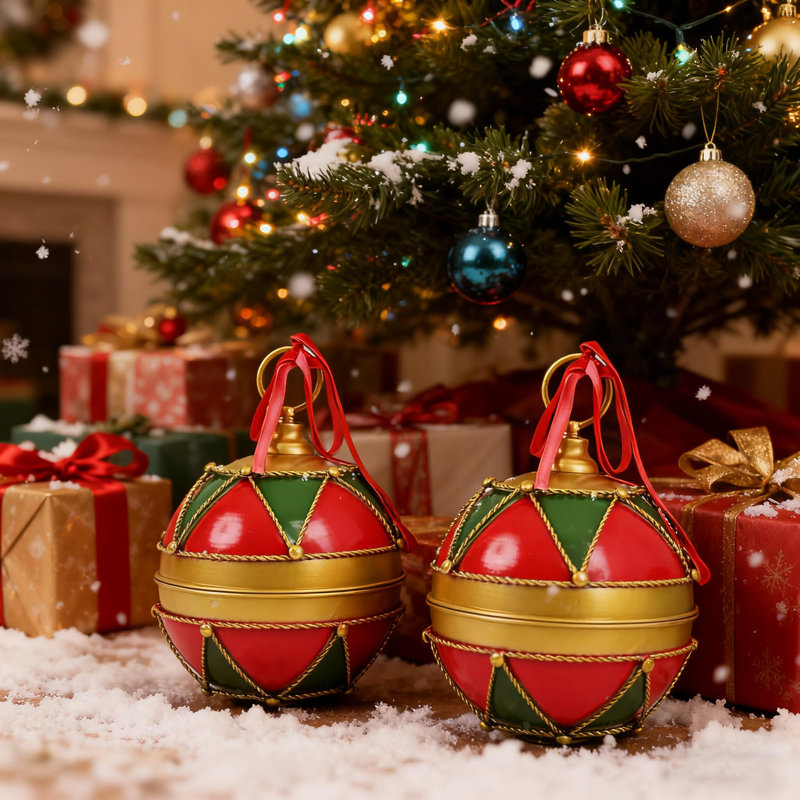 Ensemble de 2 ornements en forme de cloche de Noël de 8,4 pouces 2, Vinatge Iron Jingle Bells, Vert / rouge / or