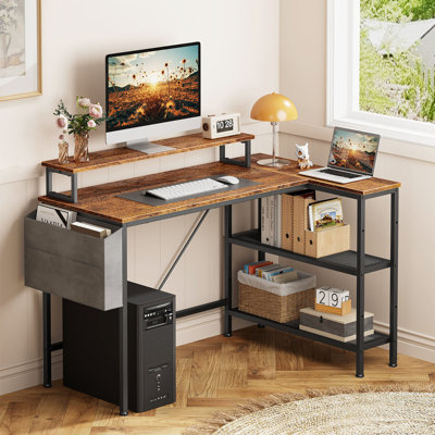 45.4'' W L-Shaped Computer Desk With Monitor Stand Gaming Work Desk With Shelves Storage