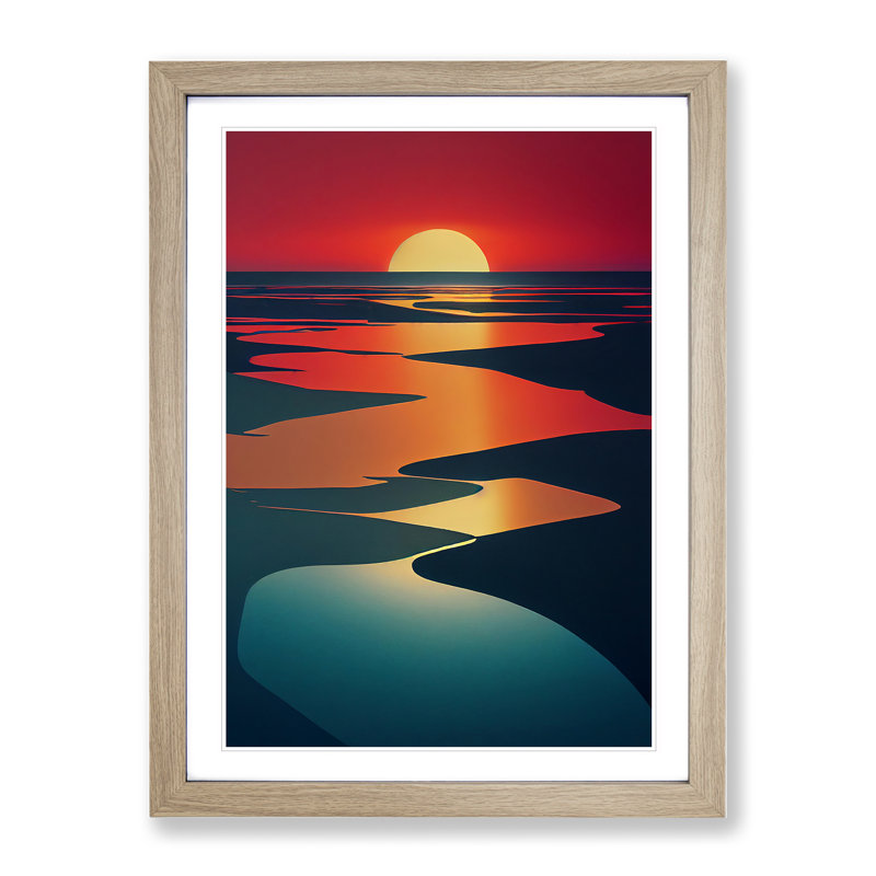 Legendary Sunset View Abstract - Framed Print, 64cm H x 46cm W x 2cm D, Oak
