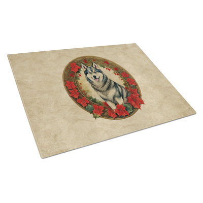 Alaskan Malamute Christmas Flowers Glass Cutting Board