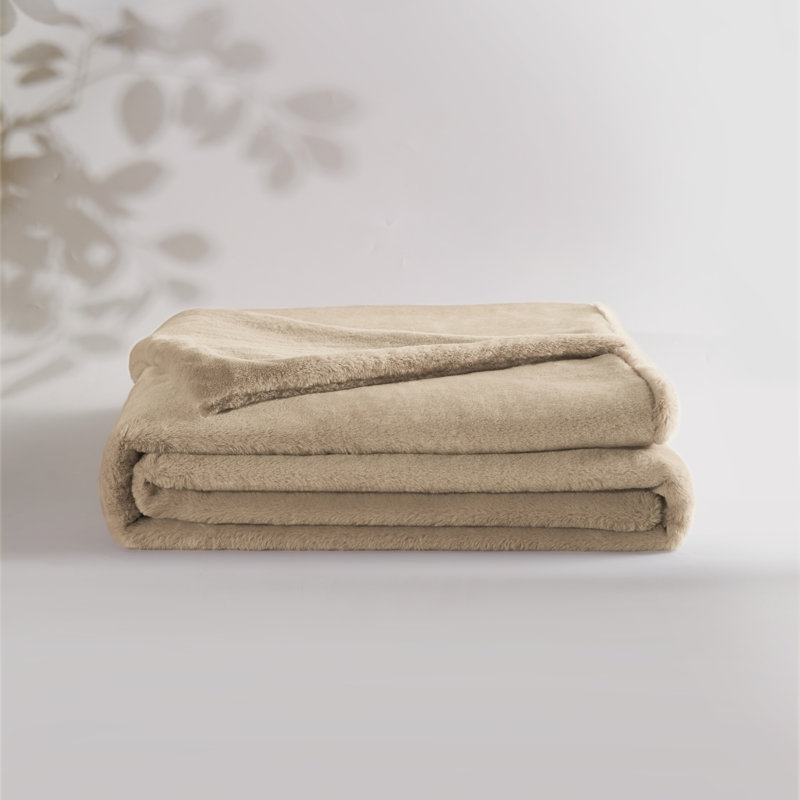 XL Beige Double-Sided Faux Fur Throw Blanket