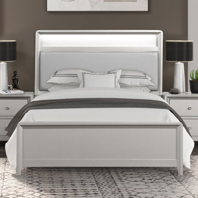 Mejas Led Bookcase Headboard Bed With Usb Ports