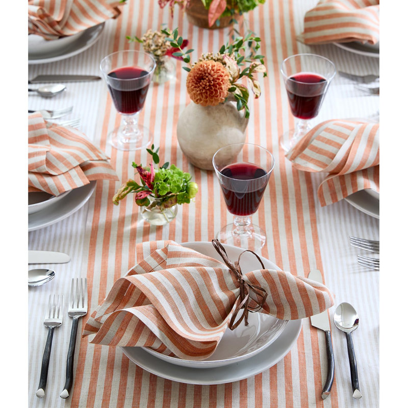 Amalfi Stripe - 100% Pure Linen Table Runner, 144" x 14", Pumpkin/Natural