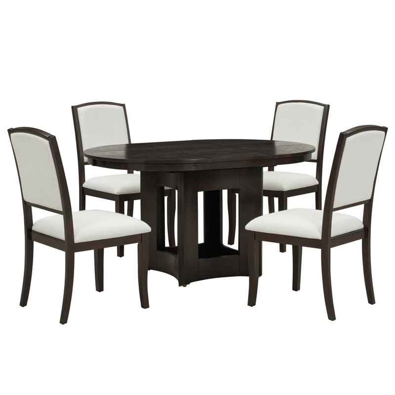 Ensemble repas 5 pièces avec plateau de table extensible, Espresso