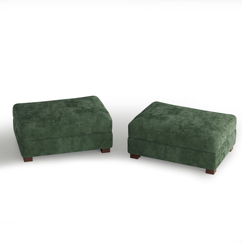 Upholstered Green Chenille Rectangle Ottoman, Modular Part For Sectional Sofa, Green