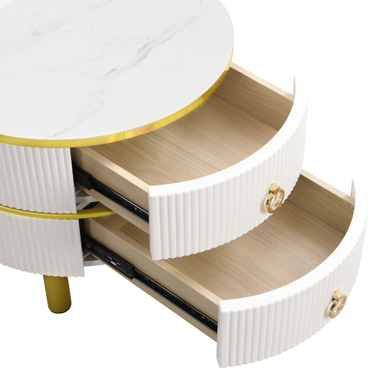 Aveanna Coffee Table with Storage, White, Brown/White Marble