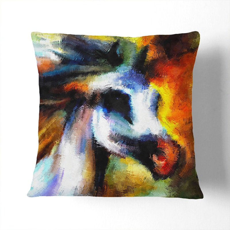 Colourful Horse Scatter Cushion, White, 40cm H x 40cm W x 15cm D