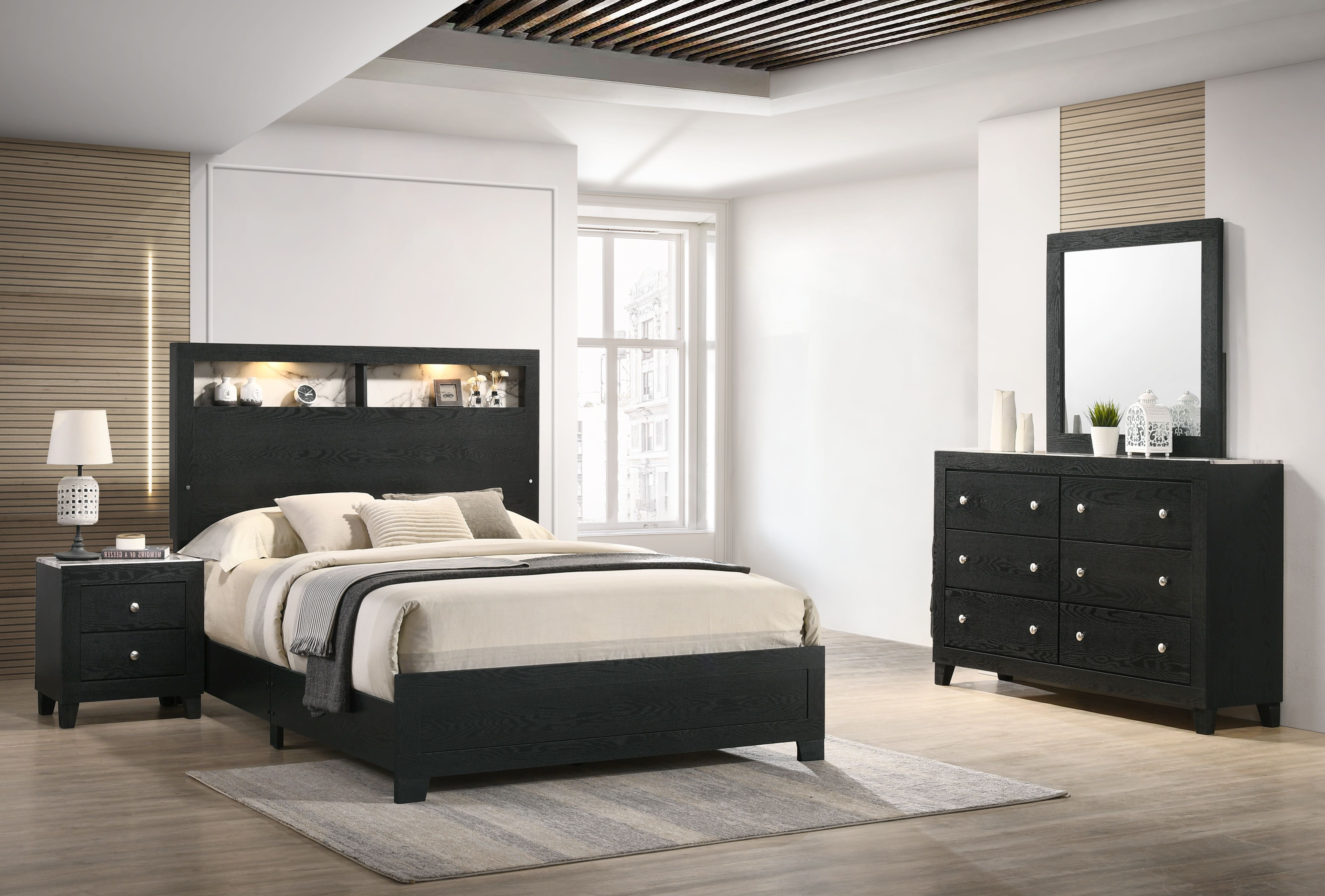Winston Porter Kaetlyn Black LED Panel Bedroom Set Special 4 Bed ...