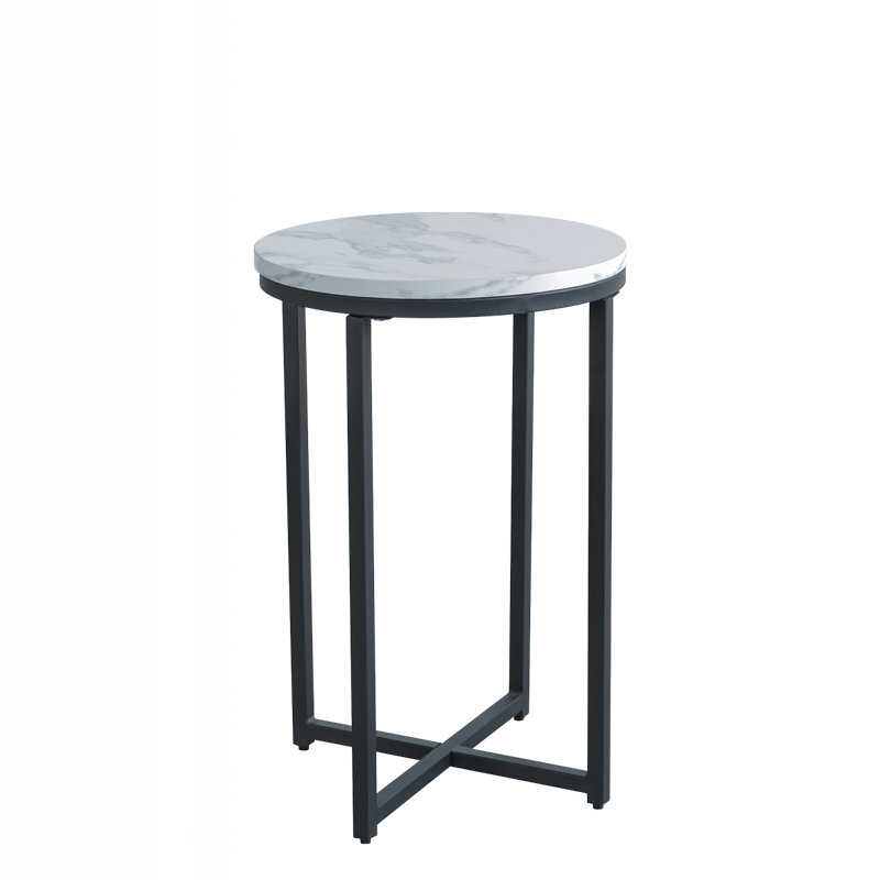Table d'appoint moderne et élégante avec plateau en panneau de fibres à densité moyenne en faux marbre, idéale pour tout petit espace et plusieurs utilisations.
