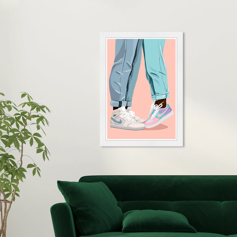 «Fashion and Glam Sneaker Head Couple», impression d'art mural en papier rose