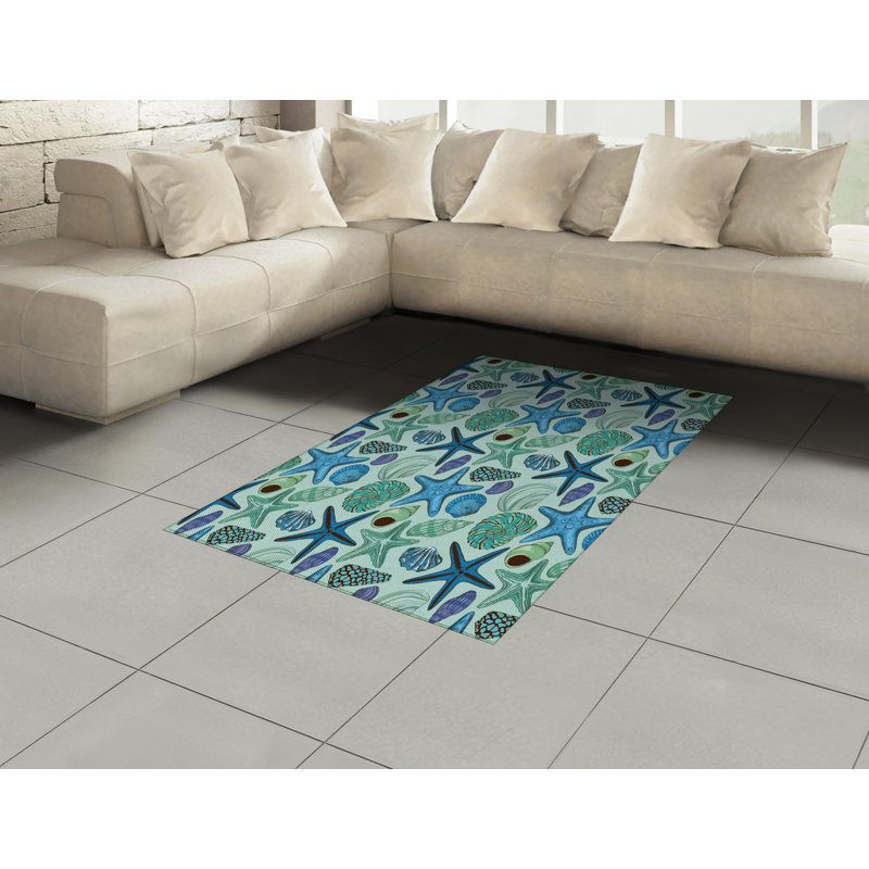 Starfish High Density Long Fiber Poly Threads Decorative Area Rug Carpet, Rectangle 4' x 5'8"