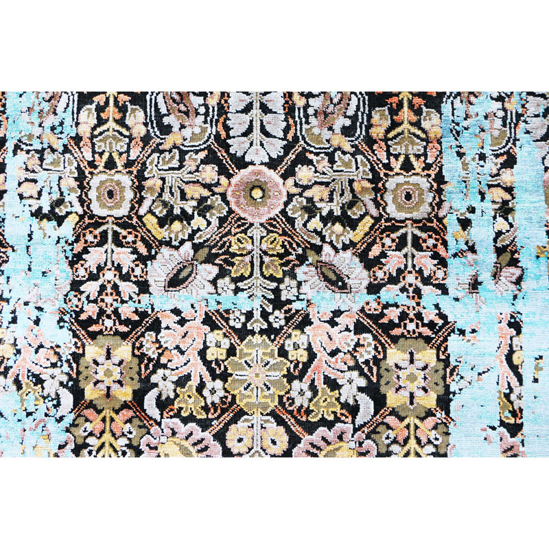 Hand Knotted Abstract Area Rug in Camel/Turquoise, Rectangle 9' x 12'