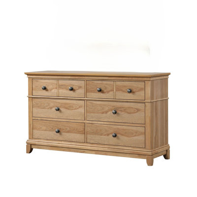 Lexa Wide Dresser, 6 Drawers, Natural Oak Brown, Pewter Metal