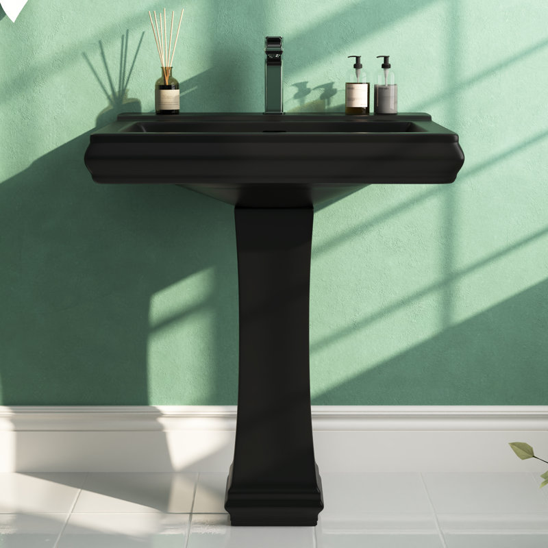 Apex 34" Tall Rectangular Vitreous China Pedestal Bathroom Sink with Overflow, Centerset Faucet, Black