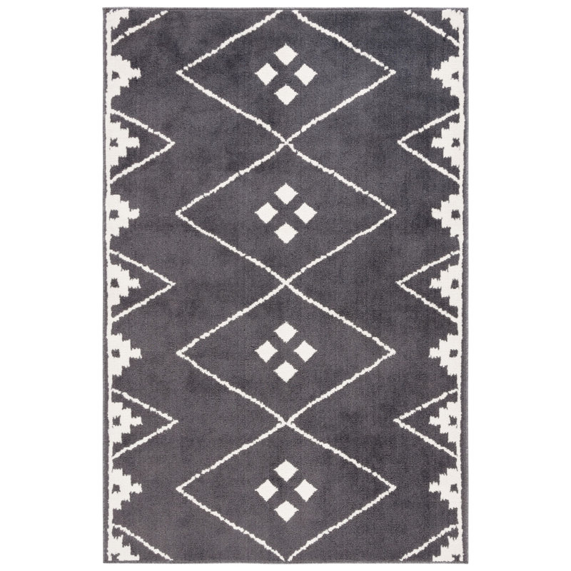 Tapis gris anthracite / ivoire en polypropylène tissé à la machine Jean-Louis, Rectangle 5 pi 3 po x 7 pi 8 po