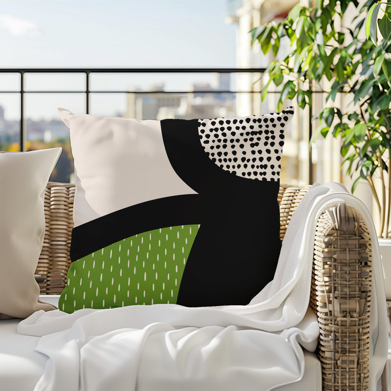 Coussin carré intérieur / extérieur pia, H 19 po x l 19 po, Chartreuse / noir / blanc cassé