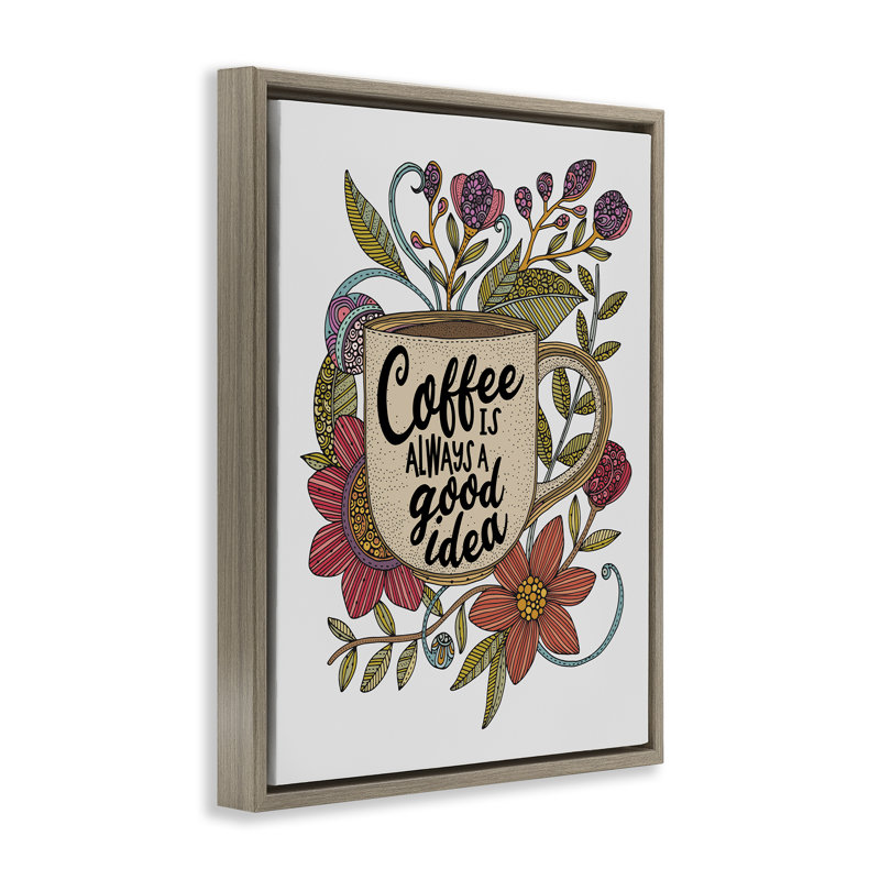 «Floral Coffee Good Idea», art mural encadré sur toile flottante par Valentina Harper, Cadre flottant orme Montalcino