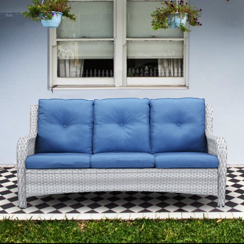 Ensemble de conversation d'extérieur pour 7 personnes avec coussins Tonry, Bleu marine