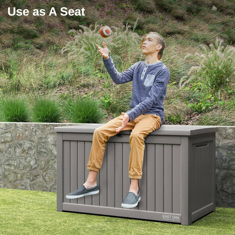 Gray 230 Gallon Lockable Weather-Resistant Plastic Deck Box
