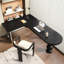 Bureau d'angle en bois massif noir avec pieds en acier inoxydable-1661970807
